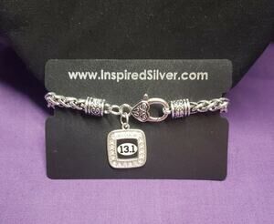 Inspired Silver Braided Chain Bracelet w/ "13.1" Half Marathon Charm, on card